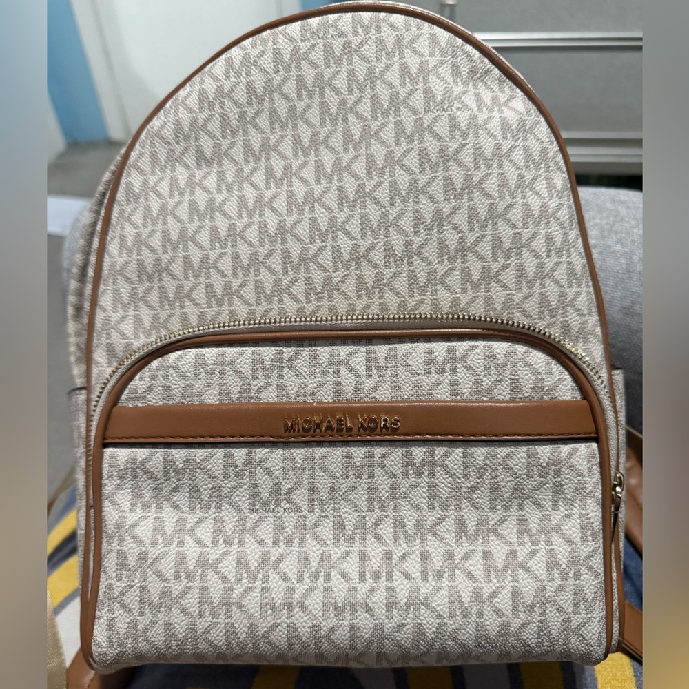 Michael Kors Tan and Cream Logo Backpack
